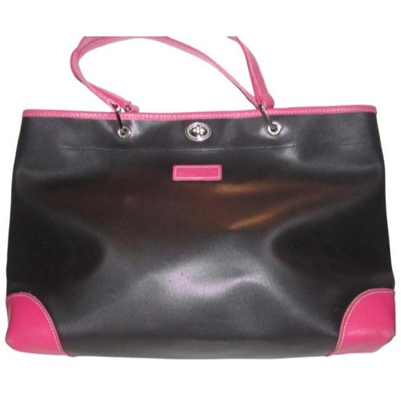 Longchamp Black Heavy Canvas And Hot Pink Leather Tote - Picture 1 of 12